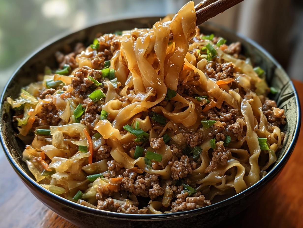 Amazing Potsticker Noodle Bowl with Pork &amp; Cabbage Slaw