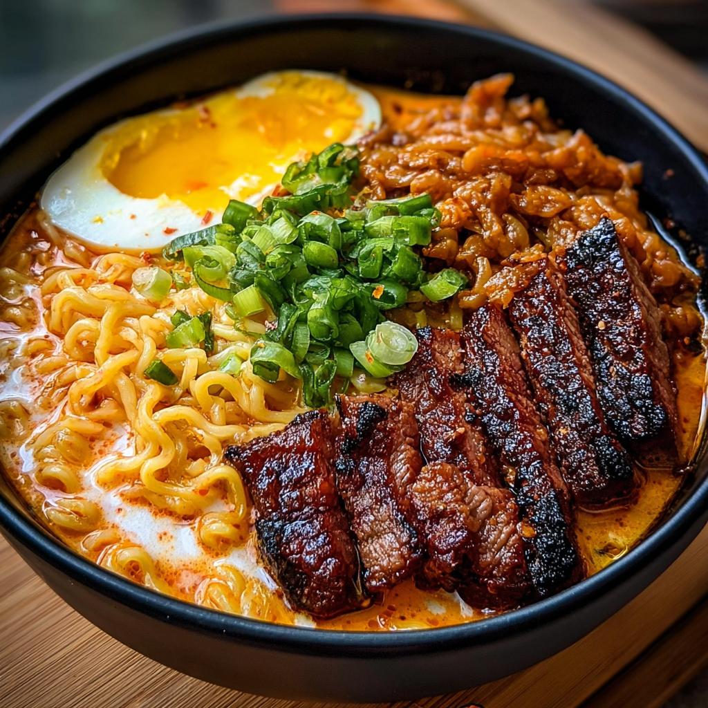 Spicy Korean Ramen with Grilled Beef & Creamy Sauce - Tasty
