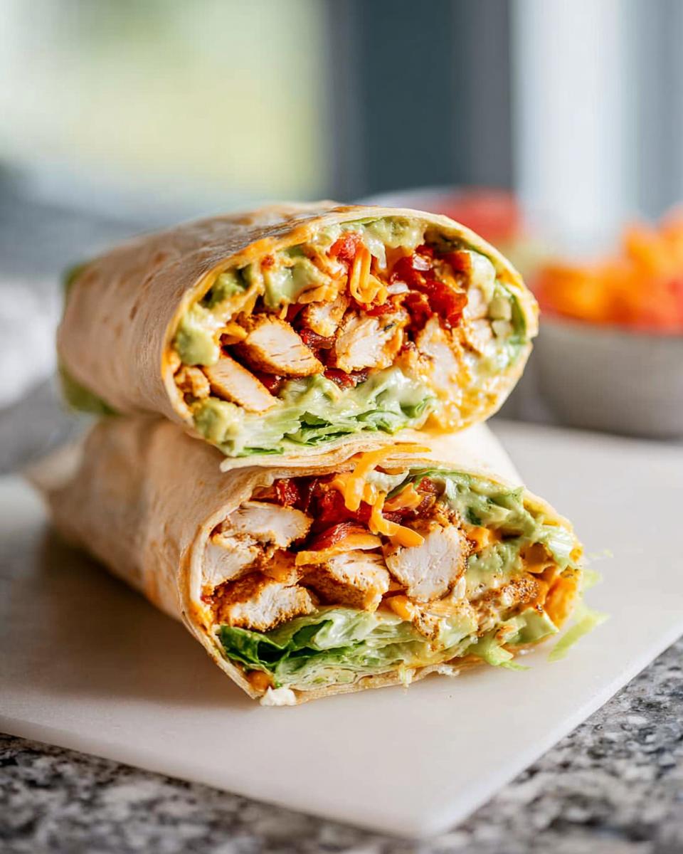 A halved breakfast wrap filled with creamy spinach, eggs, chicken, and cheese.