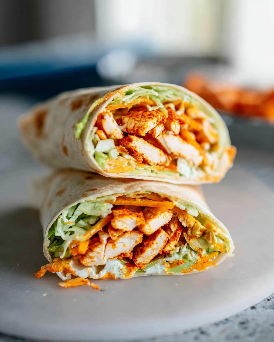 A delicious chicken wrap filled with creamy spinach and eggs, shredded cheese, and lettuce.
