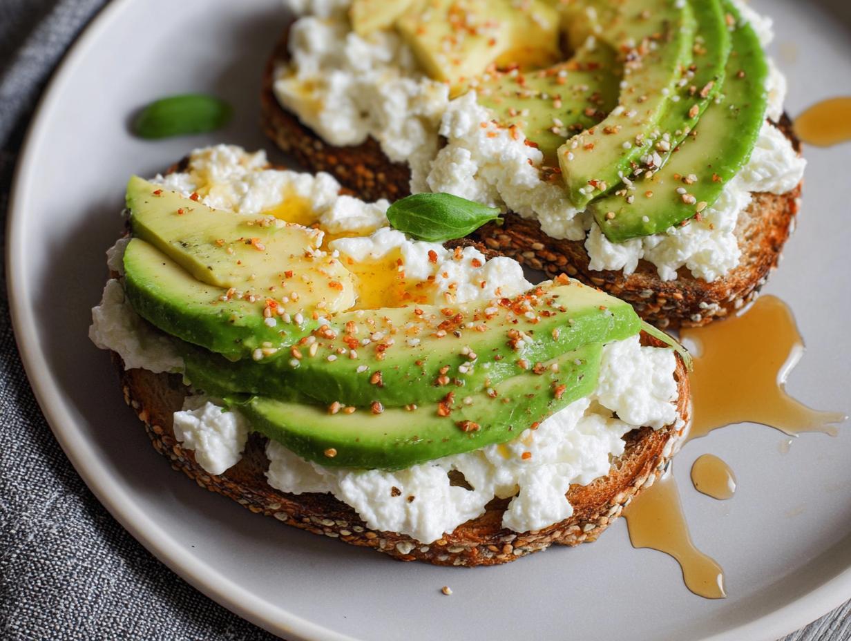 Amazing EASY Avocado Toast with Cottage Cheese &amp; Honey