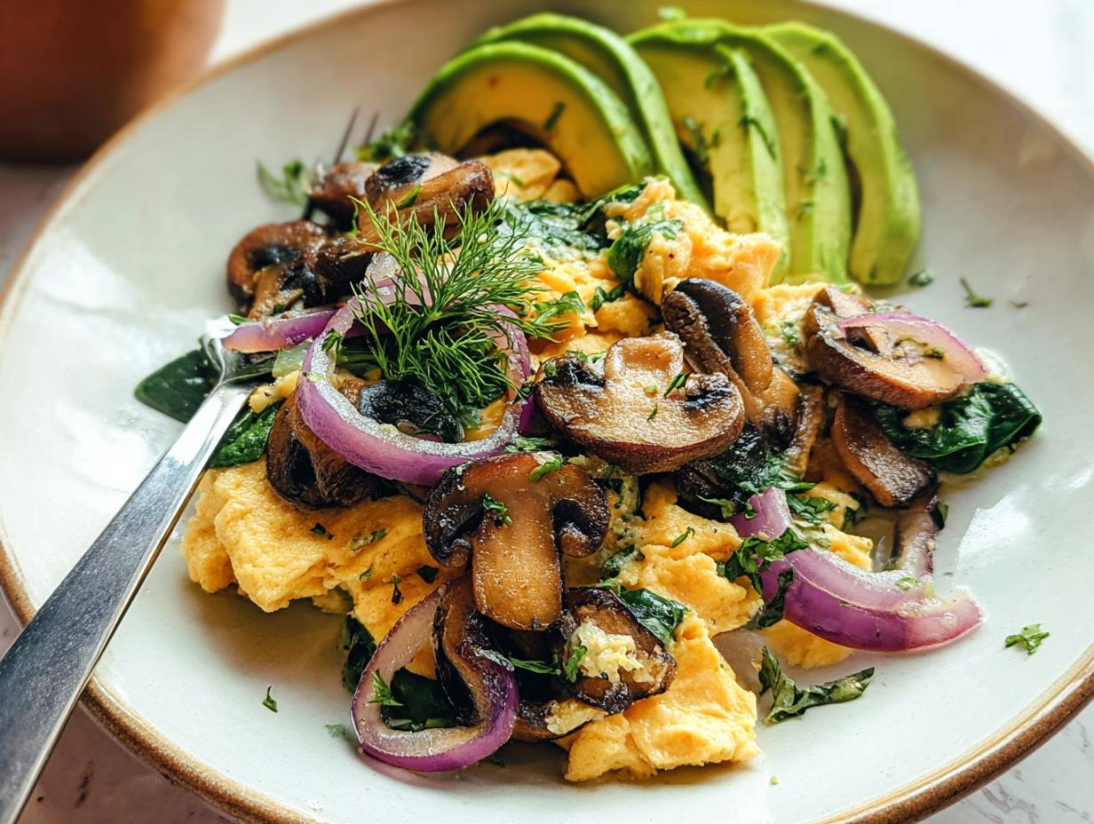Amazing Mushroom Spinach Scrambled Eggs in 25 Mins