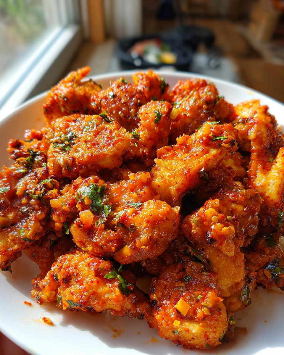 Close-up of delicious baked salsa chicken bites, coated in a vibrant red sauce with herbs, perfect for busy nights.