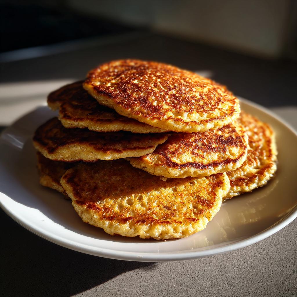 A stack of golden-brown banana oat pancakes, a perfect breakfast idea.