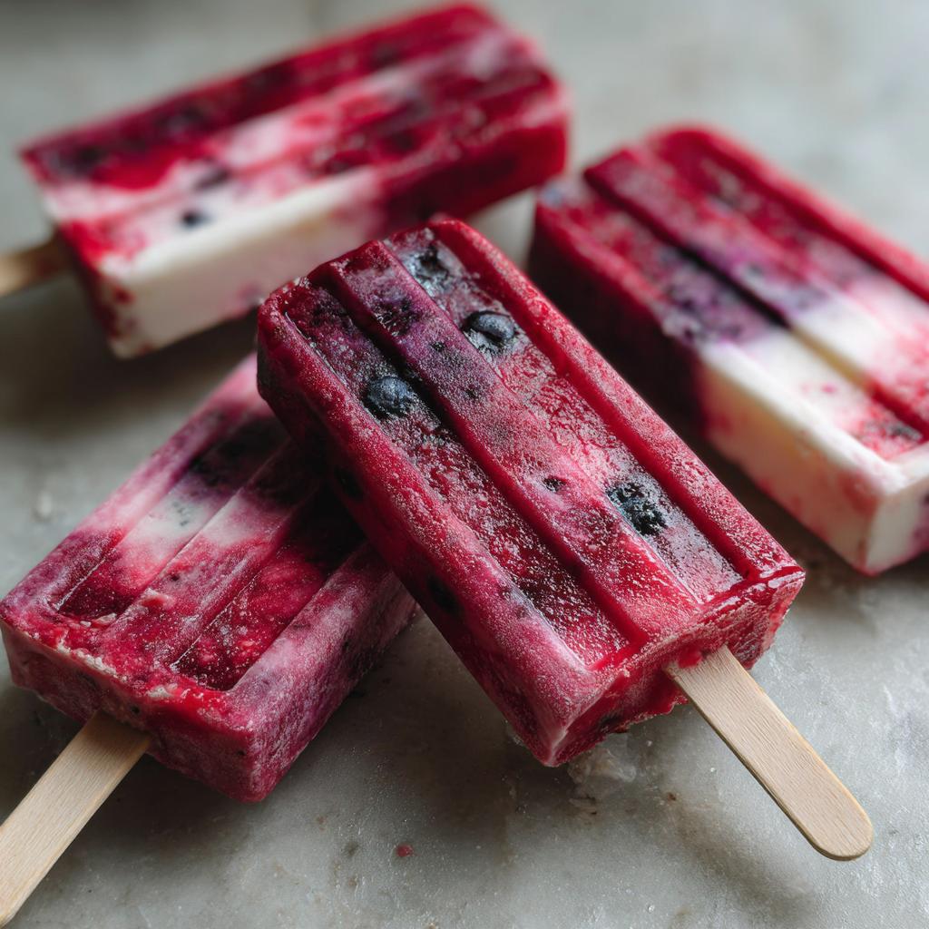 Close-up of bright berry popsicles with visible blueberries, perfect for Fourth of July desserts.
