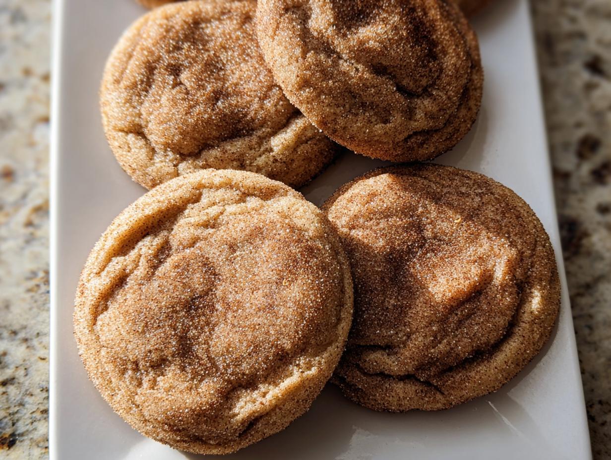 A close-up shot of several Chewy Churro Cookies dusted with cinnamon sugar on a white plate.