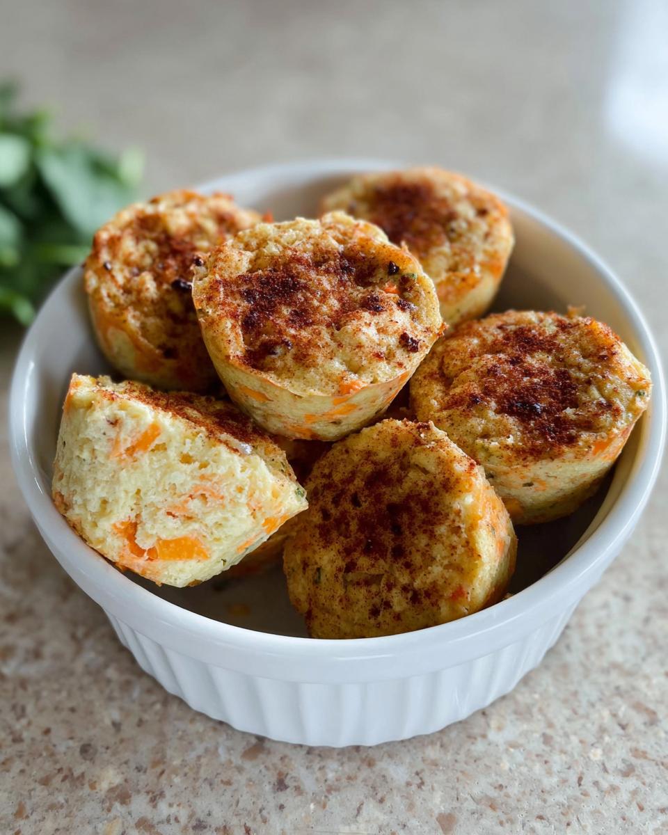 A white bowl filled with freshly baked Cinnamon Apple Cottage Cheese Bites, sprinkled with cinnamon.