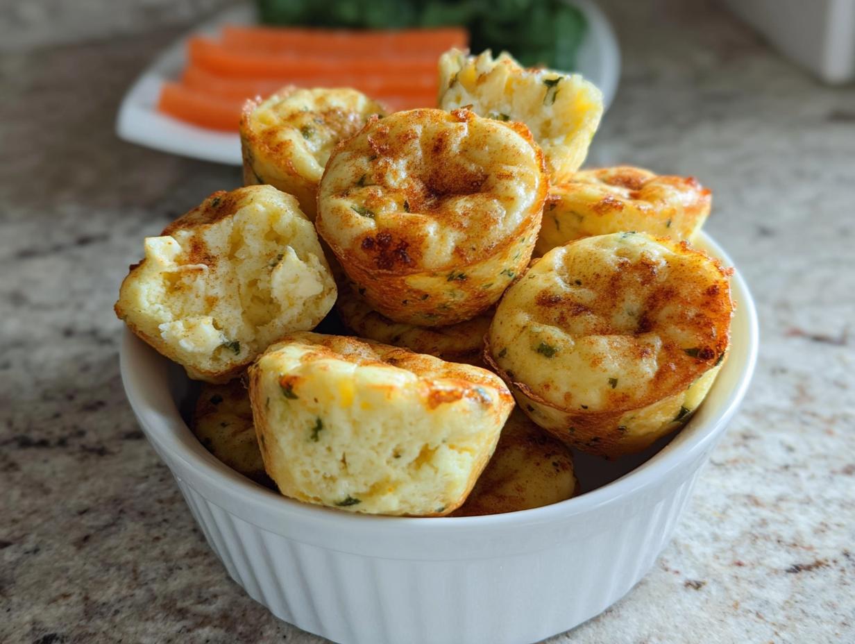 A bowl filled with fluffy Cinnamon Apple Cottage Cheese Bites, sprinkled with cinnamon.