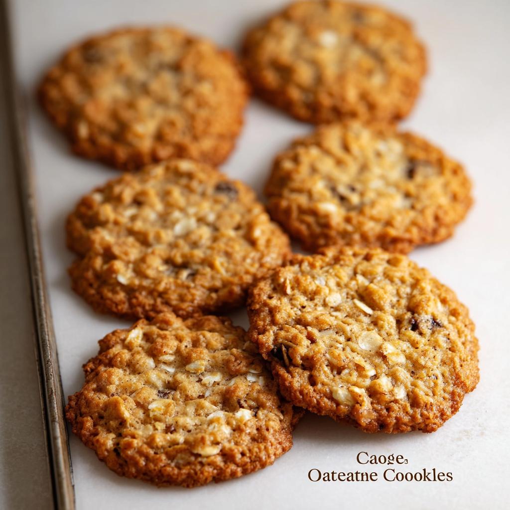 Close-up of golden brown cottage cheese oatmeal cookies with visible oats and raisins.