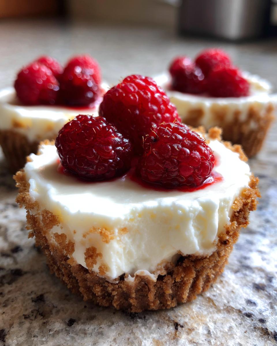 Close-up of a no-bake cheesecake cup topped with fresh raspberries, perfect for Fourth of July desserts.