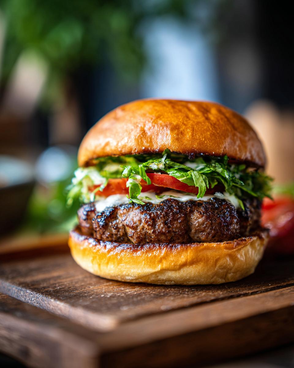 A close-up of a perfectly grilled, juicy turkey burger on a toasted bun with fresh lettuce and tomato.