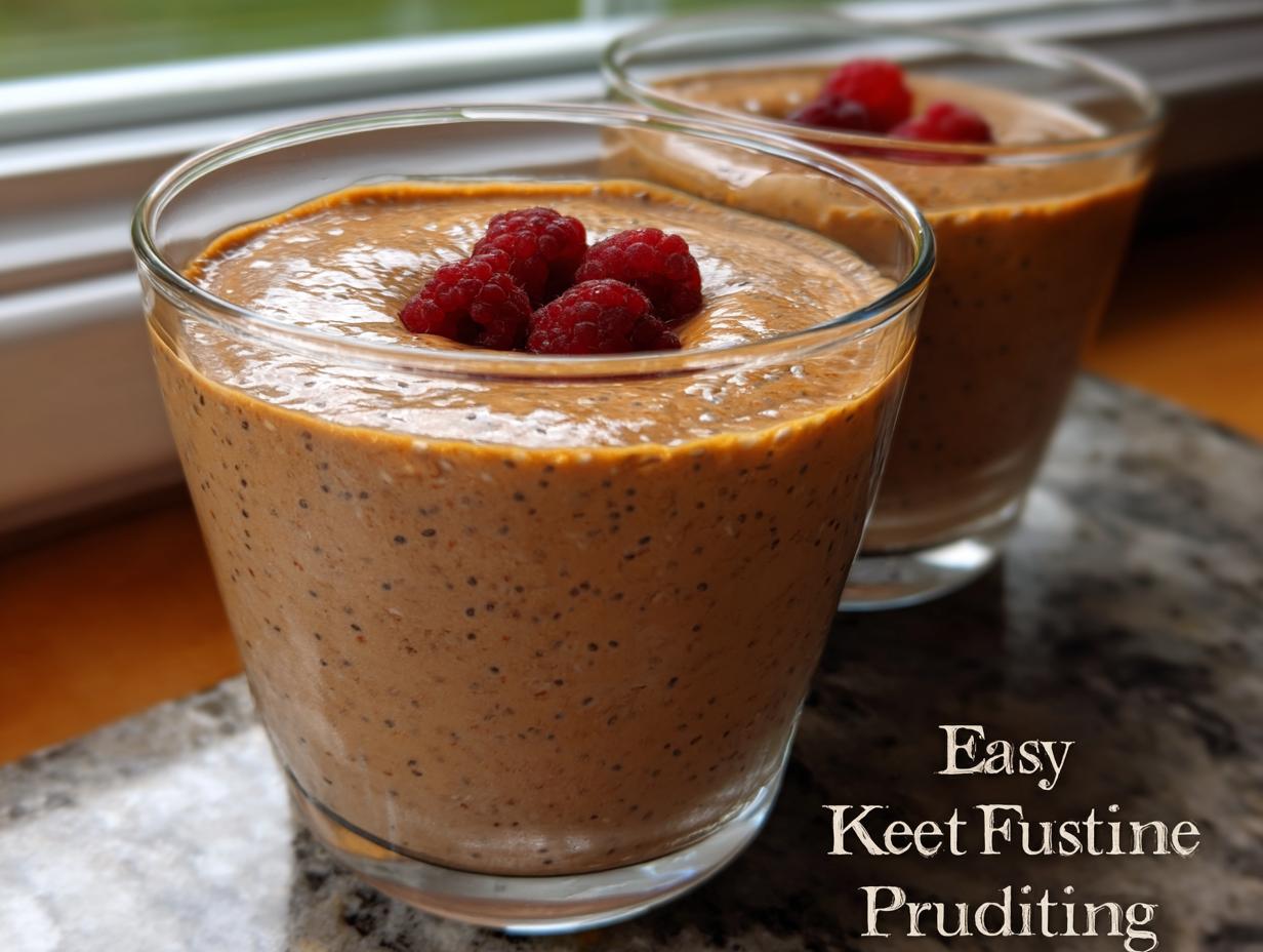 Two glasses of creamy Low Carb Protein Pudding topped with fresh raspberries.