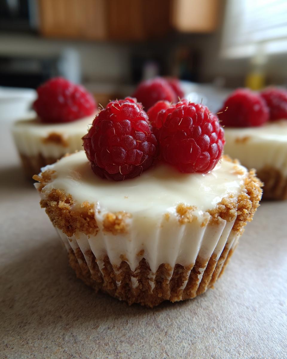 Close-up of a no-bake cheesecake cup topped with white frosting and fresh raspberries, perfect for Fourth of July desserts.