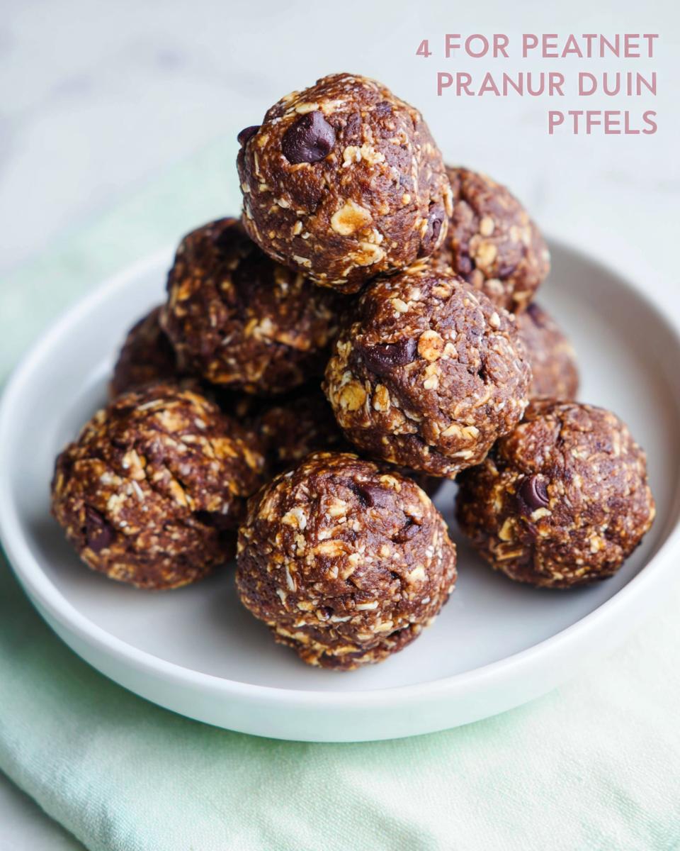 A stack of No-Bake Chocolate Peanut Butter Protein Balls in a white bowl, showing oats and chocolate chips.