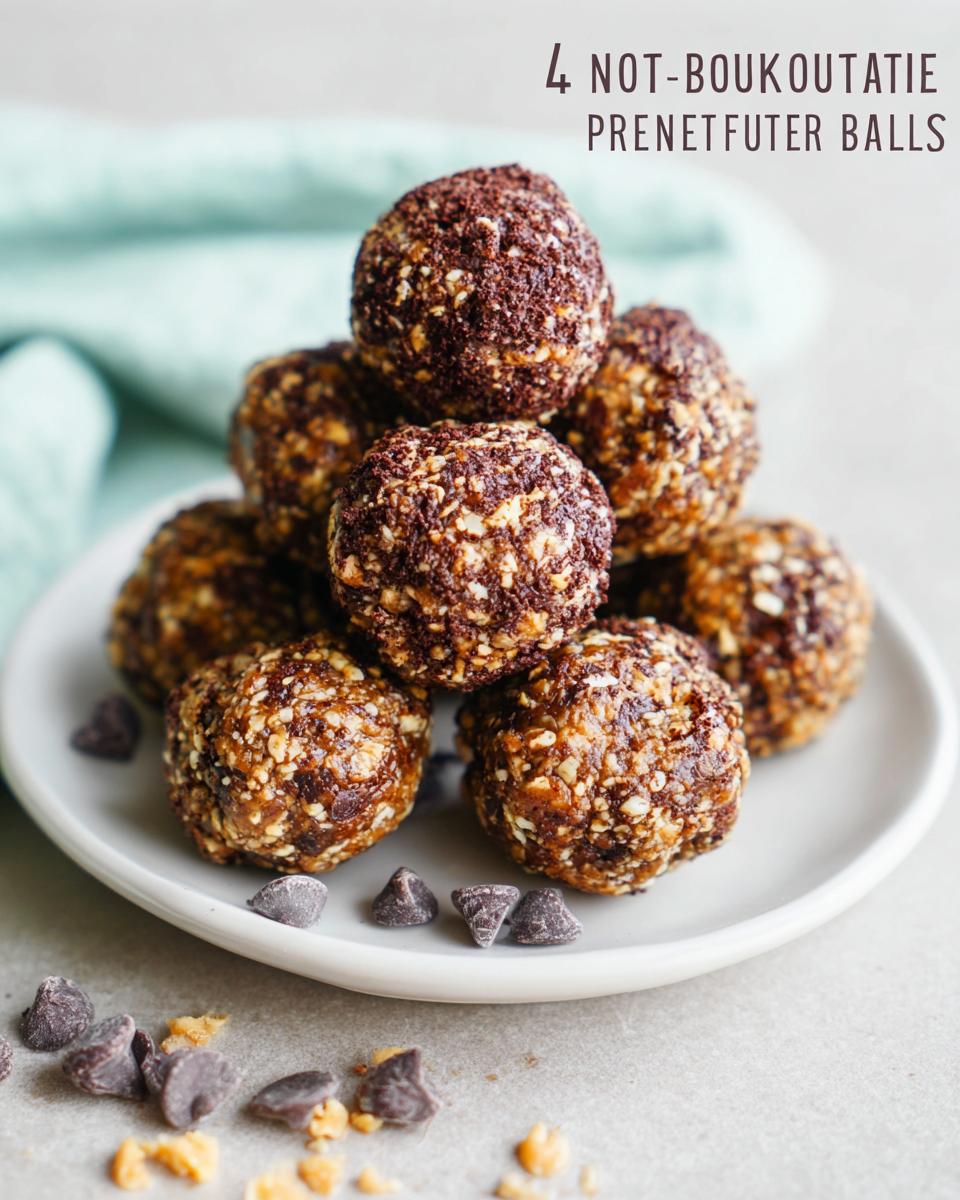 A stack of No-Bake Chocolate Peanut Butter Protein Balls on a white plate, surrounded by chocolate chips.