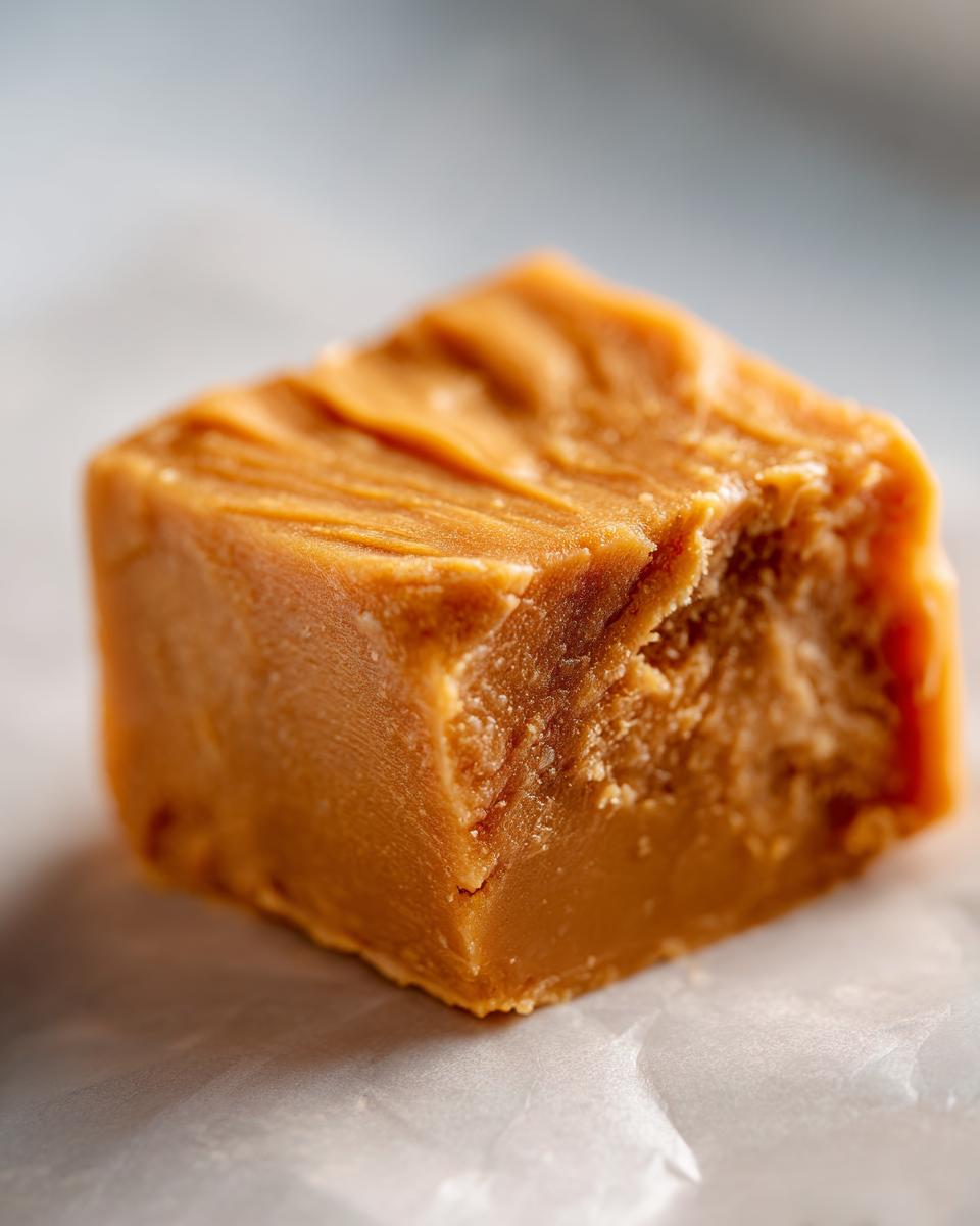 A single square of rich peanut butter fudge, perfect for dessert recipes, resting on parchment paper.