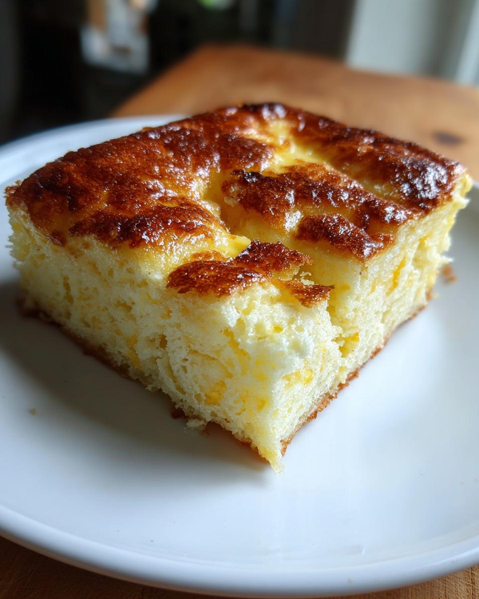 A slice of golden-brown sheet pan pancakes on a white plate, perfect for busy mornings.