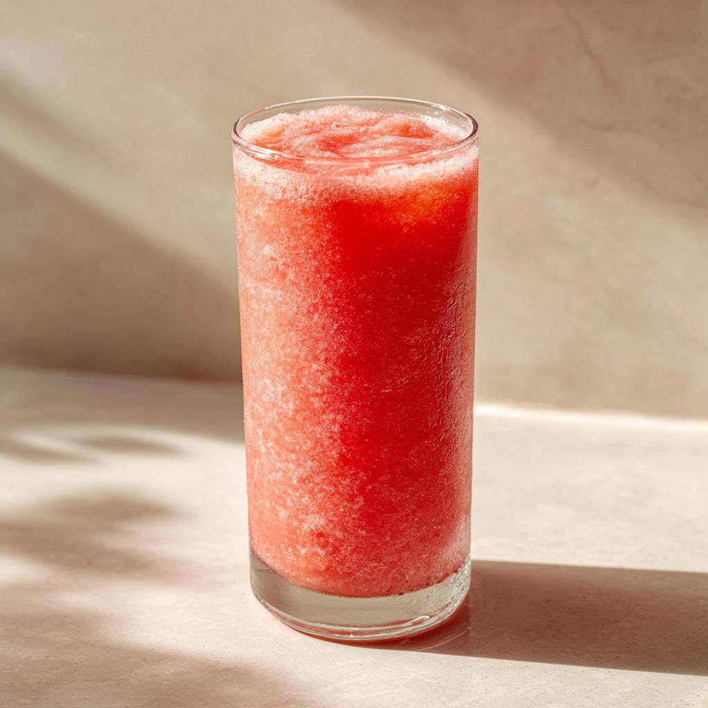 A tall glass filled with a vibrant, frosty watermelon slushy, perfect for a hot day.